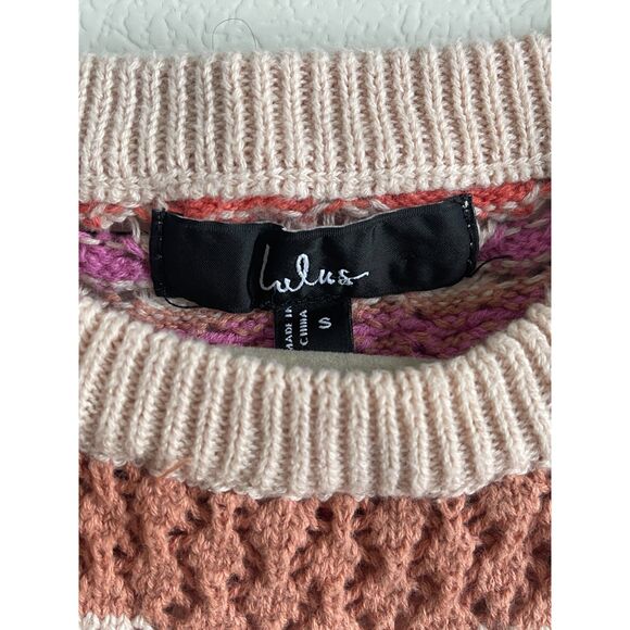 Lulus Women’s Striped Crochet Knit Tank Top Small Sz Beige Multicolor Boho Chic - Picture 2 of 6